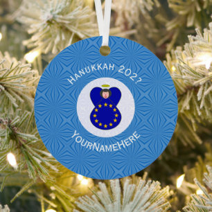 Adorno Metálico Bandera de la Unión Europea Hanukkah Ángel Nombre