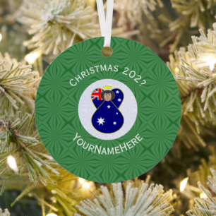Adorno Metálico Bandera de Navidad de Ángel Australiano Personaliz