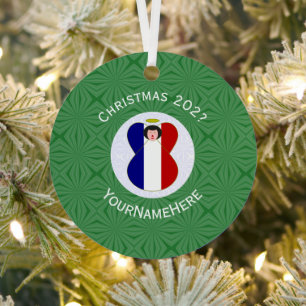 Adorno Metálico Bandera de Navidad de Ángel Francés Personalizada