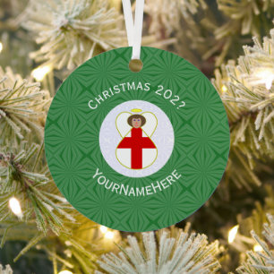 Adorno Metálico Bandera de Navidad personalizada del ángel inglés