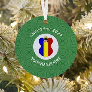Adorno Metálico Bandera de Navidad personalizada del ángel rumano