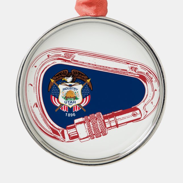 Adorno Metálico Bandera de Utah Escalando Carabiner (Frente)