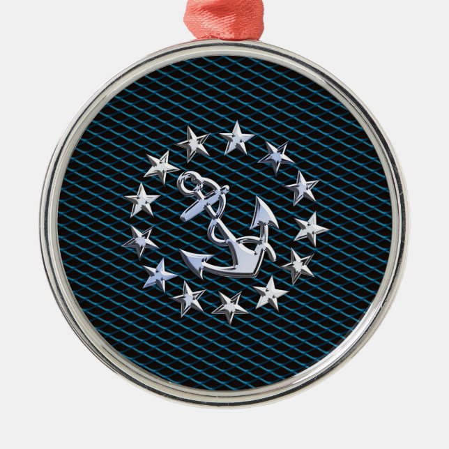 Adorno Metálico Bandera de yate de estilo cromado azul en la impre (Frente)
