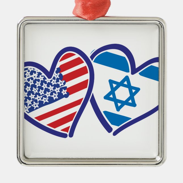 Adorno Metálico Bandera del Corazón de Estados Unidos Israel (Frente)