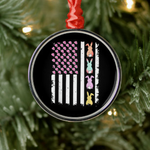 Adorno Metálico Bandera estadounidense con conejo para el día de P