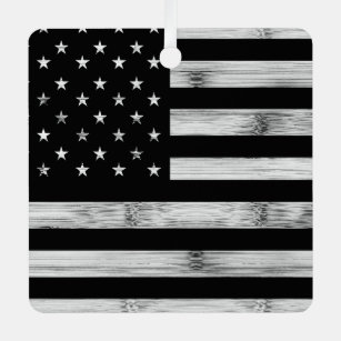 Adorno Metálico Bandera estadounidense Rustic Wood Black White Pat