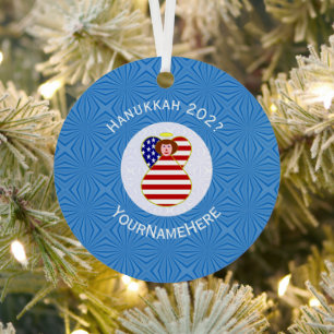 Adorno Metálico Bandera personalizada de Hanukkah del ángel de EE.