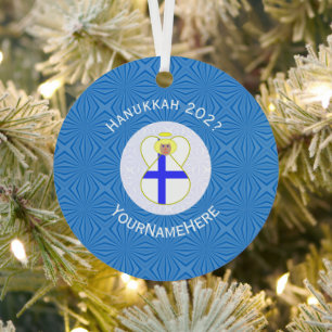 Adorno Metálico Bandera personalizada de Hanukkah del ángel finlan