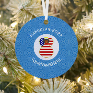 Adorno Metálico Bandera personalizada de Hanukkah del ángel negro 