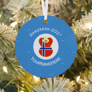 Adorno Metálico Bandera personalizada de Hanukkah del ángel norueg