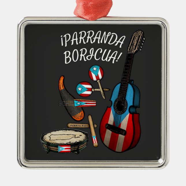 Adorno Metálico Bandera puertorriqueña Parranda Boricua T-Shirt (Frente)
