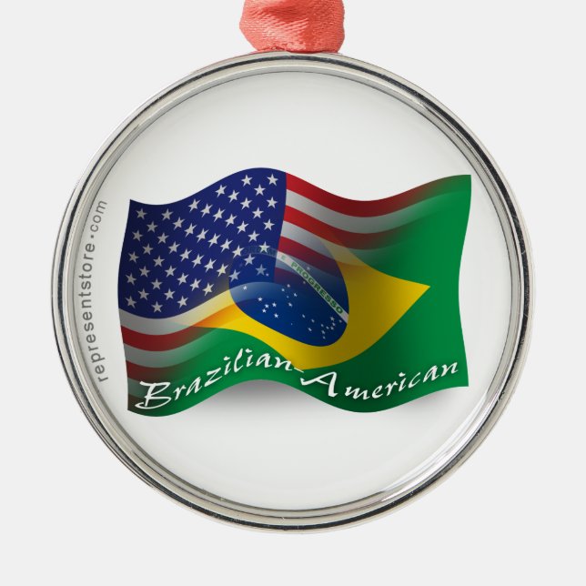 Adorno Metálico Bandera que agita Brasileño-Americana (Frente)