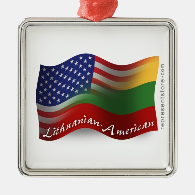 Adorno Metálico Bandera que agita Lituano-Americana (Frente)