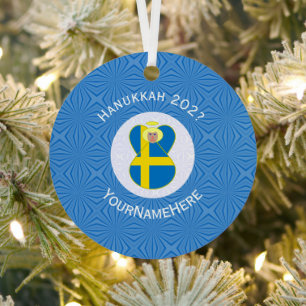 Adorno Metálico Bandera Sueca Ángel de Hanukkah Nombre Año