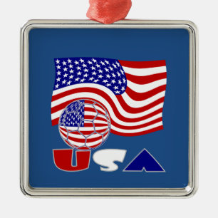 Adorno Metálico Bandera y pelota de fútbol de Estados Unidos
