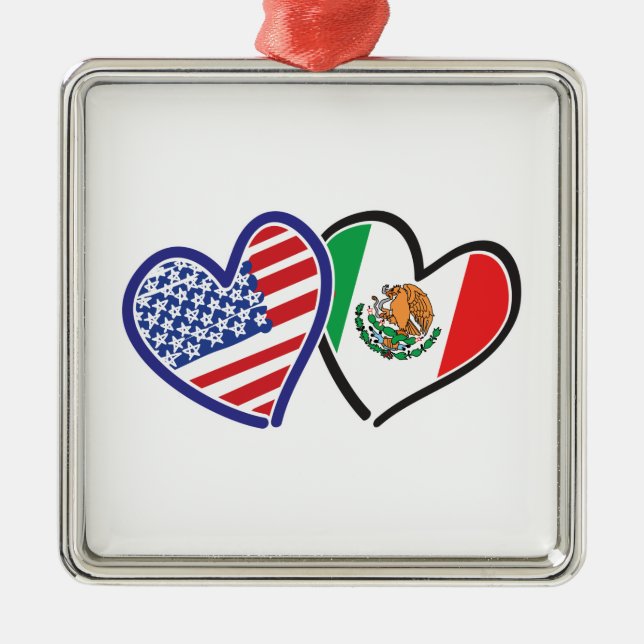 Adorno Metálico Banderas del Corazón de Estados Unidos México (Frente)