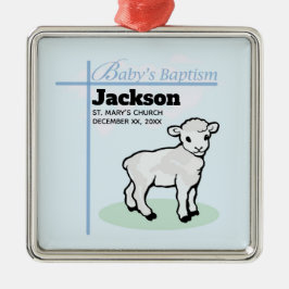 Adorno Metálico Baptism Blue Boy Lamb, Personalizable