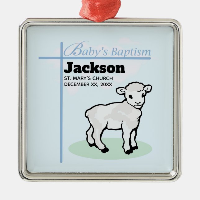 Adorno Metálico Baptism Blue Boy Lamb, Personalizable (Frente)