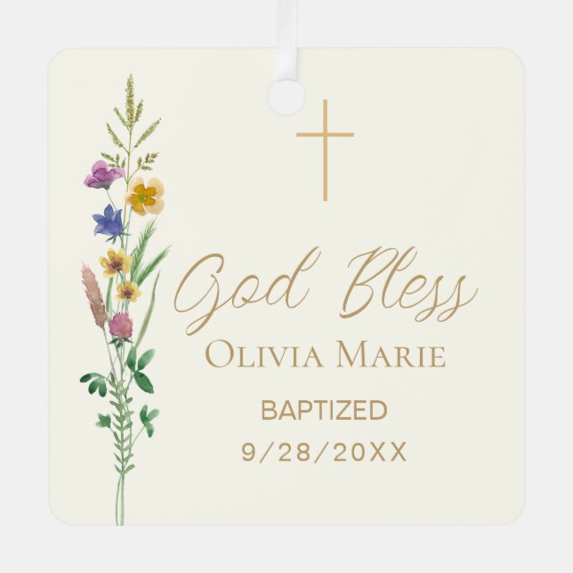 Adorno Metálico Baptism Wildflower Custom Photo Ceramic (Anverso)