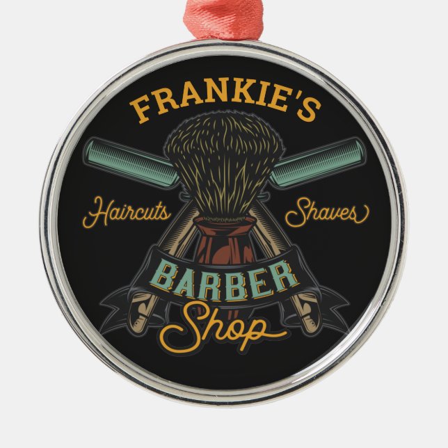 Adorno Metálico Barbería personalizada Retro Recortes de pelo (Frente)