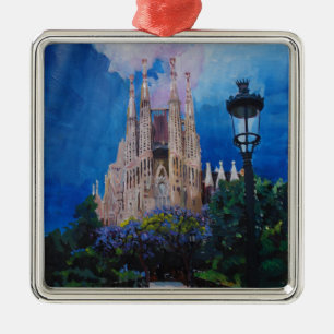 Adorno Metálico Barcelona Sagrada Familia con el parque y la