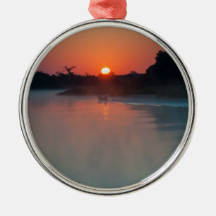 Adorno Metálico Barco Al Amanecer En El Río