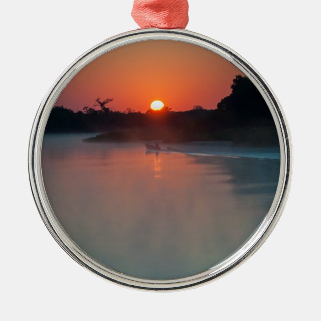 Adorno Metálico Barco Al Amanecer En El Río (Frente)