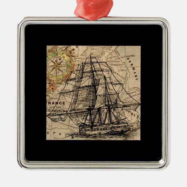Adorno Metálico Barco Antiguo y Mapa (Frente)