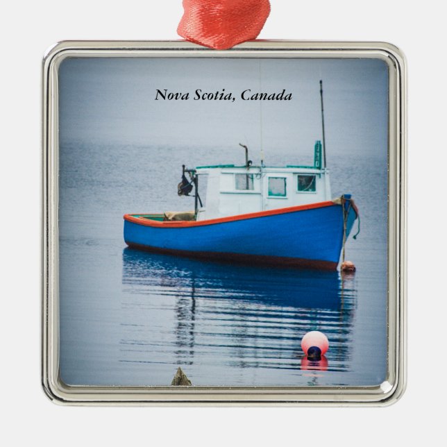 Adorno Metálico Barco de pesca azul pequeño (Frente)