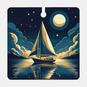 Adorno Metálico Barco de vela por la noche