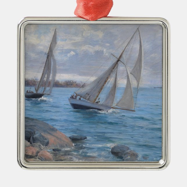 Adorno Metálico Barcos de vela en el río (Frente)