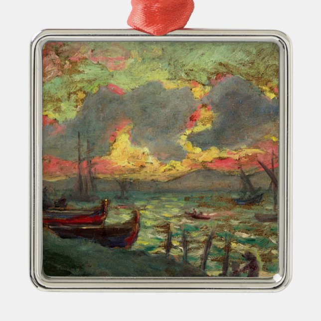 Adorno Metálico Barcos de vela en la costa (por Kimon Loghi) (Frente)