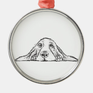 Adorno Metálico basset hound black white simple puppy dog eyes 