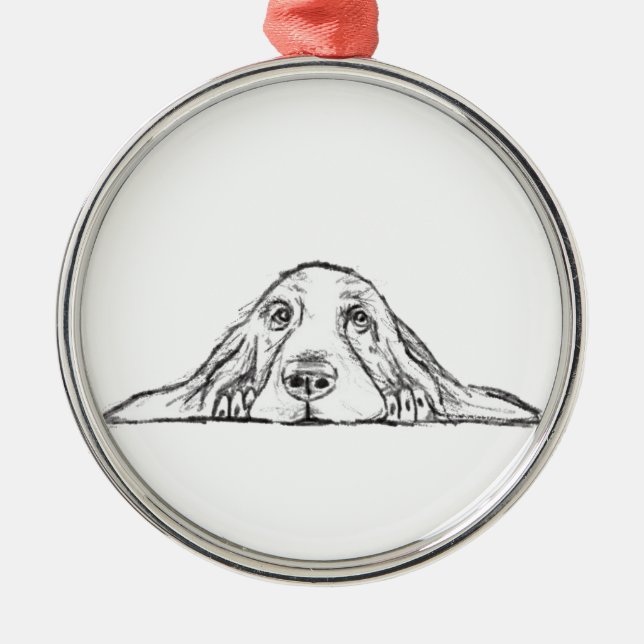 Adorno Metálico basset hound black white simple puppy dog eyes  (Frente)