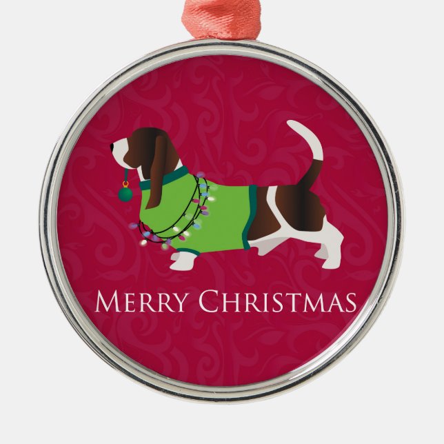 Adorno Metálico Basset Hound Merry Christmas Design (Frente)