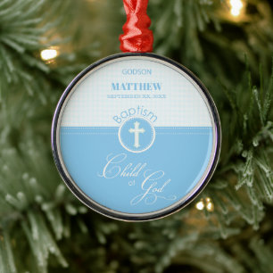 Adorno Metálico Bautismo de Godson Hito azul de Dios Personalizado