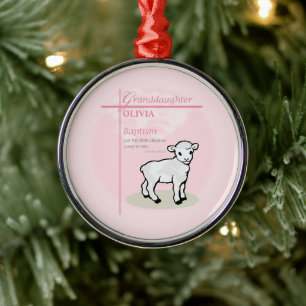Adorno Metálico Bautizo de nieta personalizado cordero rosa