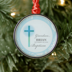 Adorno Metálico Bautizo del nieto encaje azul personalizado
