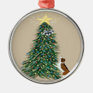 Adorno Metálico Beagle Con Mapache En Árbol De Navidad