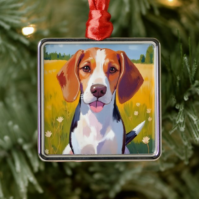 Adorno Metálico Beagle Dog Watercolor Pet Painting (Árbol)