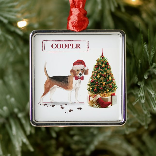 Adorno Metálico Beagle graciosos Navidades perro con árbol (Árbol)