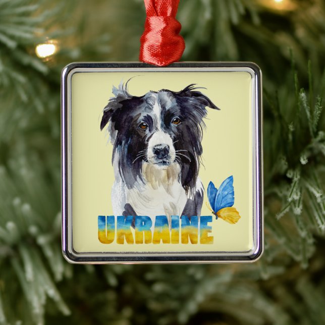 Adorno Metálico Beautiful Watercolor Ukraine Dog and Butterfly  (Árbol)