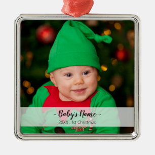 Adorno Metálico Bebé 1 Navidades Año Foto Script Nombre Premium