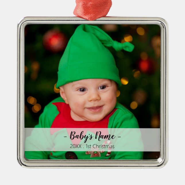 Adorno Metálico Bebé 1 Navidades Año Foto Script Nombre Premium (Frente)