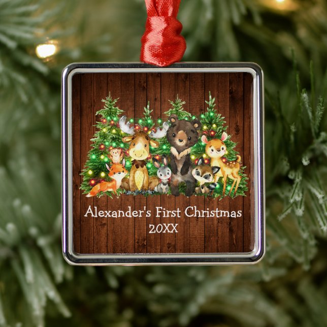 Adorno Metálico Bebé primer animales del bosque navideño luces de  (Árbol)