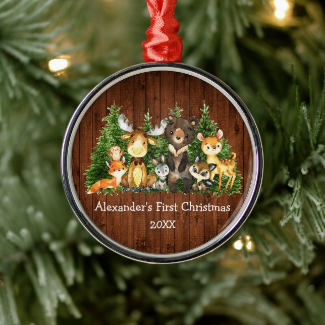Adorno Metálico Bebé primera ronda de animales del bosque navideño (Árbol)