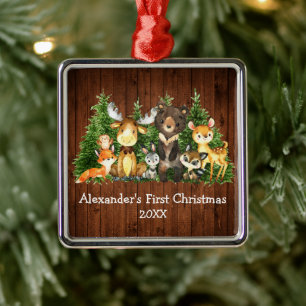 Adorno Metálico Bebé primero animales del bosque de Navidad Rúst
