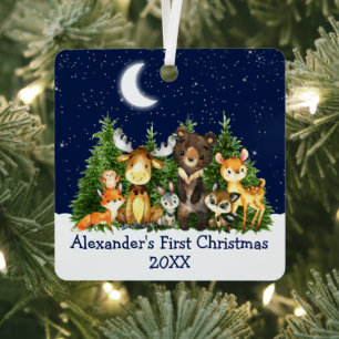 Adorno Metálico Bebé Primeros animales del bosque navideño Moon Bl