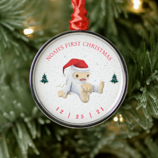 Adorno Metálico Bebé yeti lindo primera Navidad