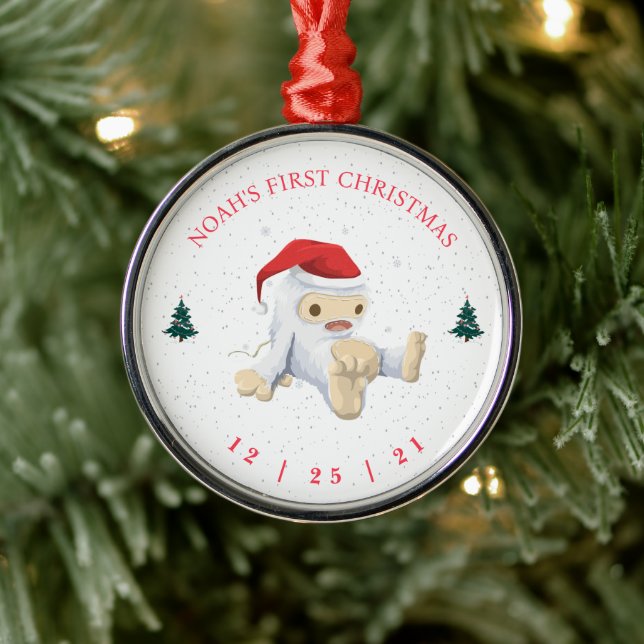 Adorno Metálico Bebé yeti lindo primera Navidad (Árbol)